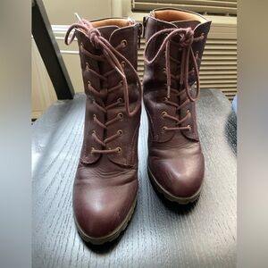 Cassyn Lace-Up Lug Sole Booties, Created for Macy's. 3 in cute wine colored.